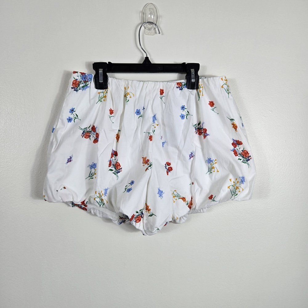 WAYF Womens White Chic Sage Floral‎ Stretch Cotton Bubble Hem Puff Shorts XS New